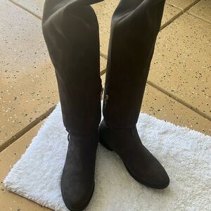 Gray suede and stretch material boots. Half zip on inner boot. Never worn.